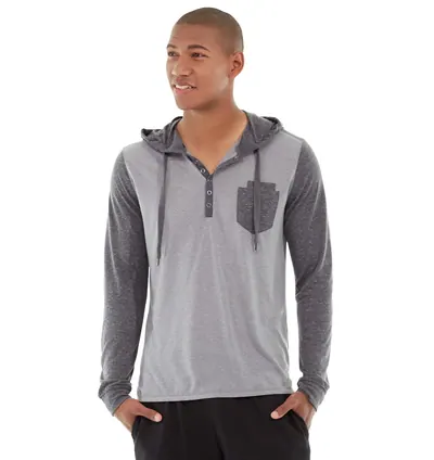 Erkek Henley Yaka Kapüşonlu Sweatshirt
